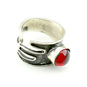 Украшения handmade. Livemaster - original item Wide ring made of 925 sterling silver with garnet HH0034. Handmade.
