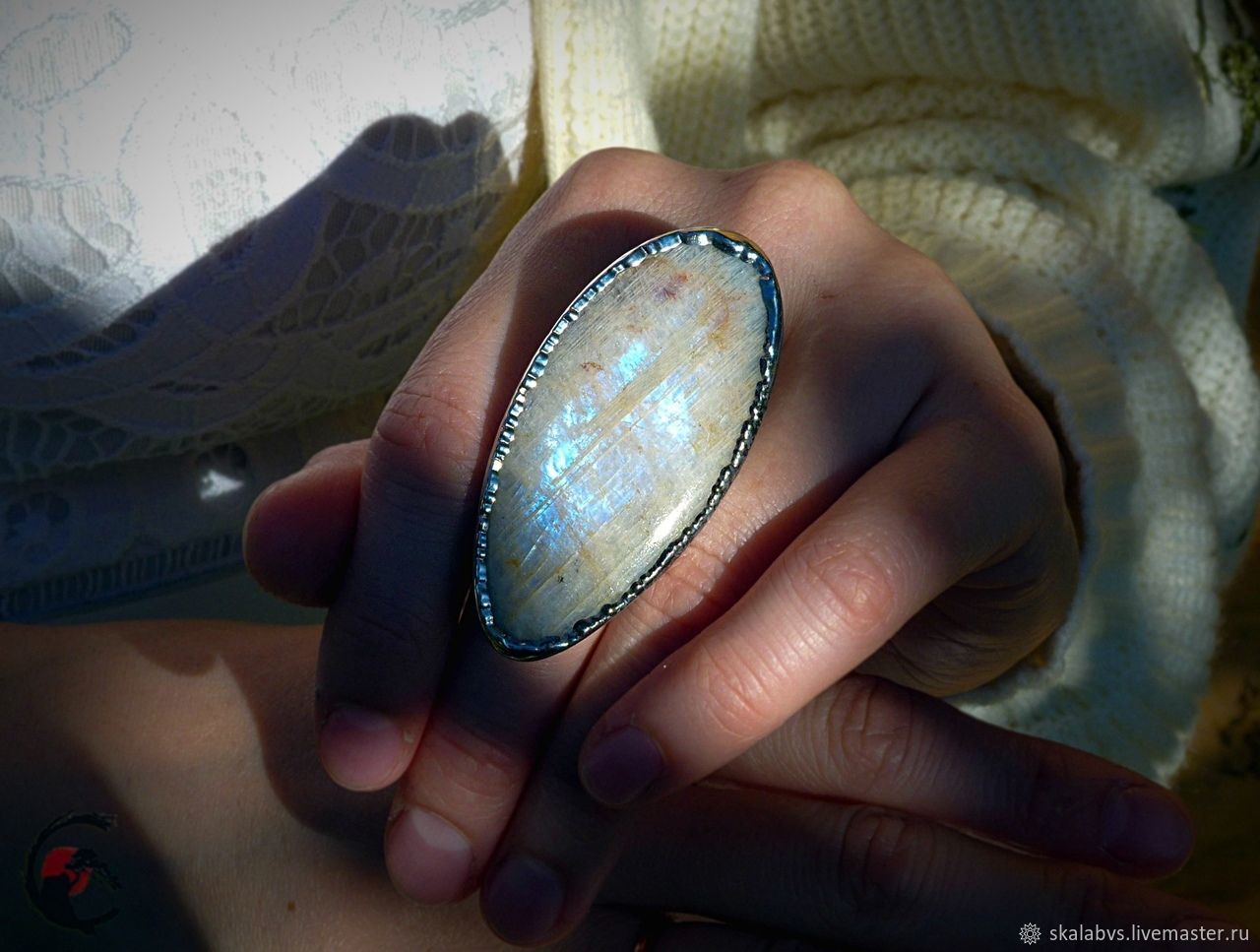 Bright ring with natural White Granite (Moonstone), All finger ring, Chelyabinsk,  Фото №1
