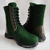 Обувь ручной работы handmade. Livemaster - original item Boots valenki green with zipper and lacing h 18-22 Unisex. Handmade.