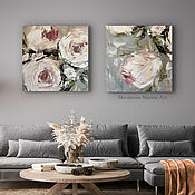 Картины и панно handmade. Livemaster - original item Double painting with abstract roses. Roses on a gray background in oil.. Handmade.