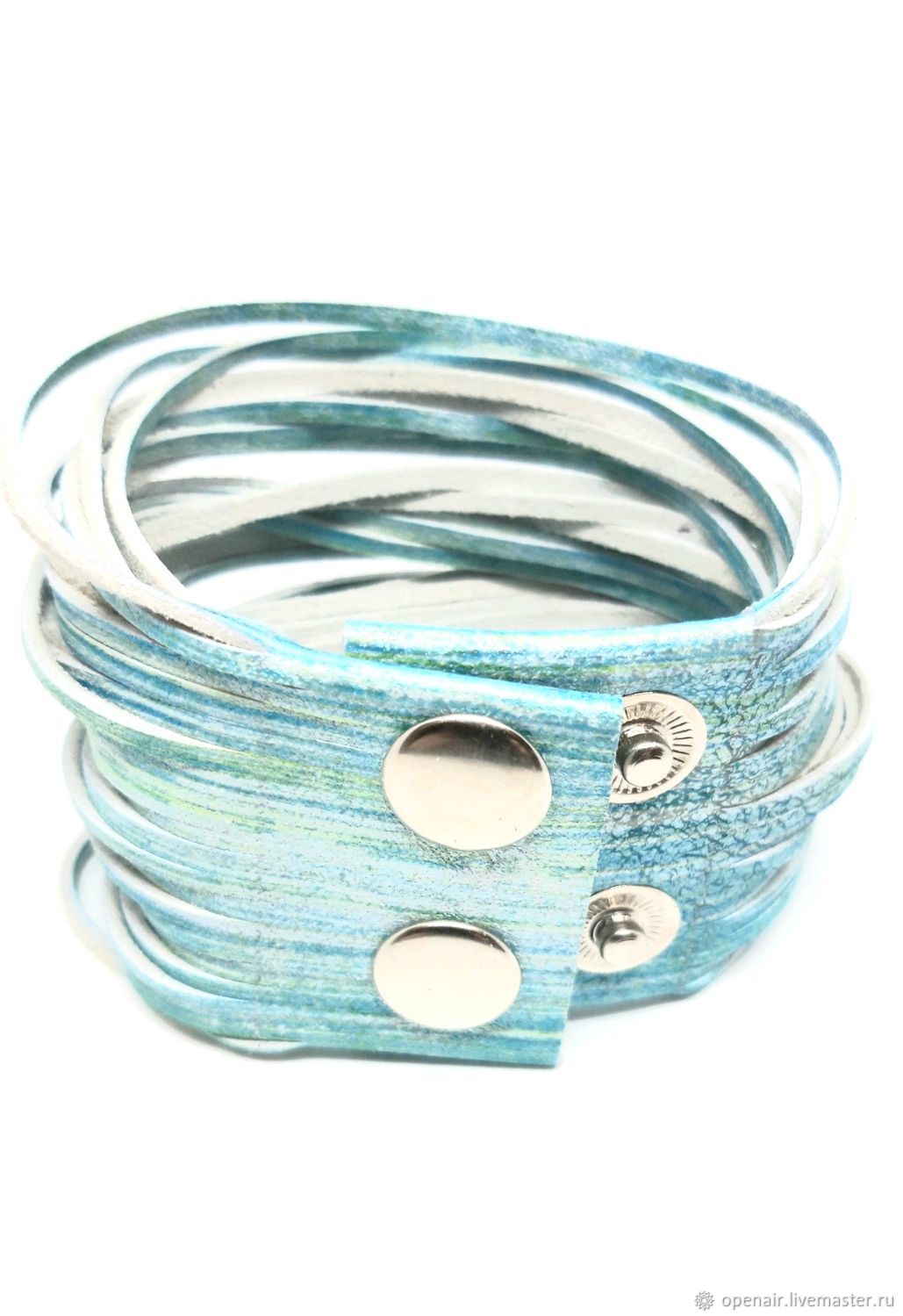 Women's leather bracelet. Strings. blue. WIDE, Cuff bracelet, St. Petersburg,  Фото №1