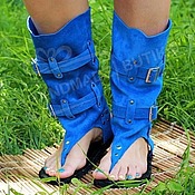 Обувь ручной работы handmade. Livemaster - original item Sandal-boot in suede Bright Blue. Handmade.