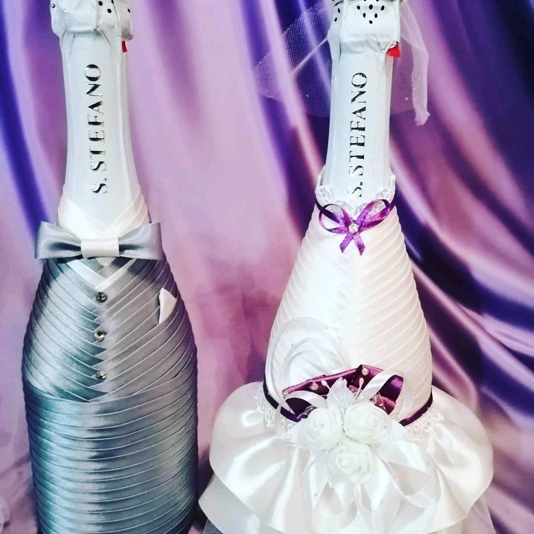 Оформление шампанского на свадьбу жениха и невесты фото