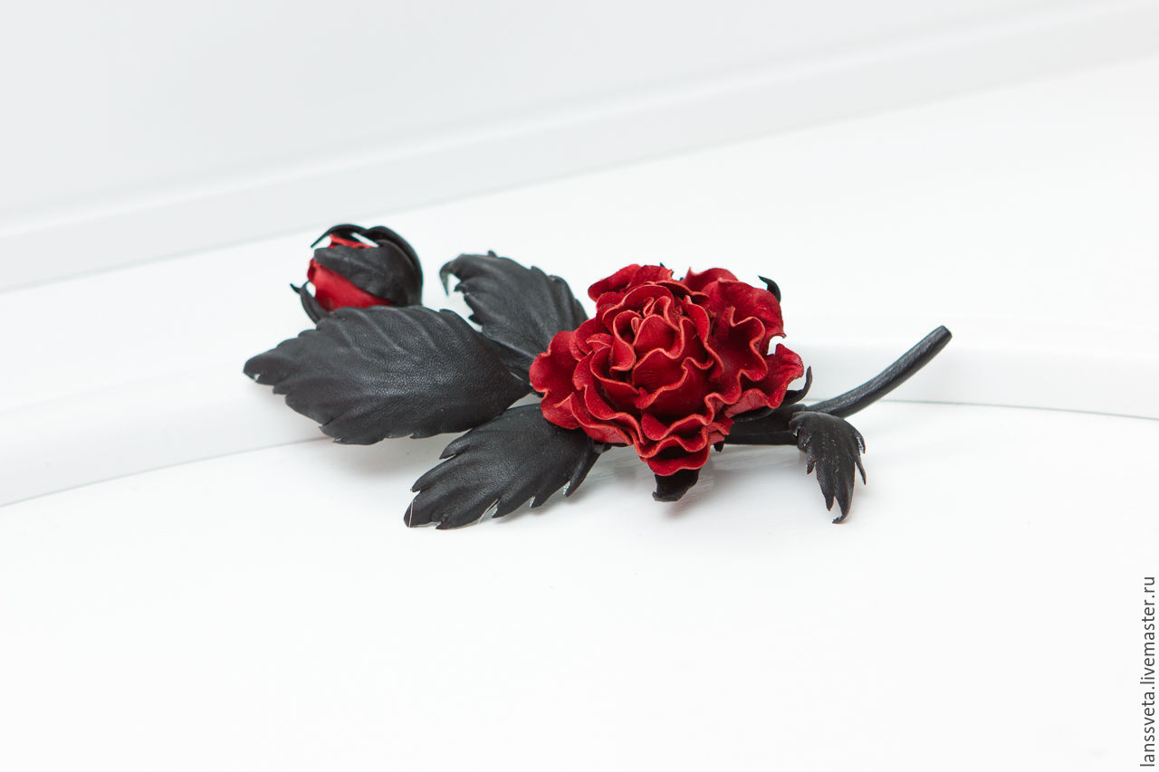 Buttonhole leather rose. Brooch leather ROSE, Brooches, Bobruisk,  Фото №1