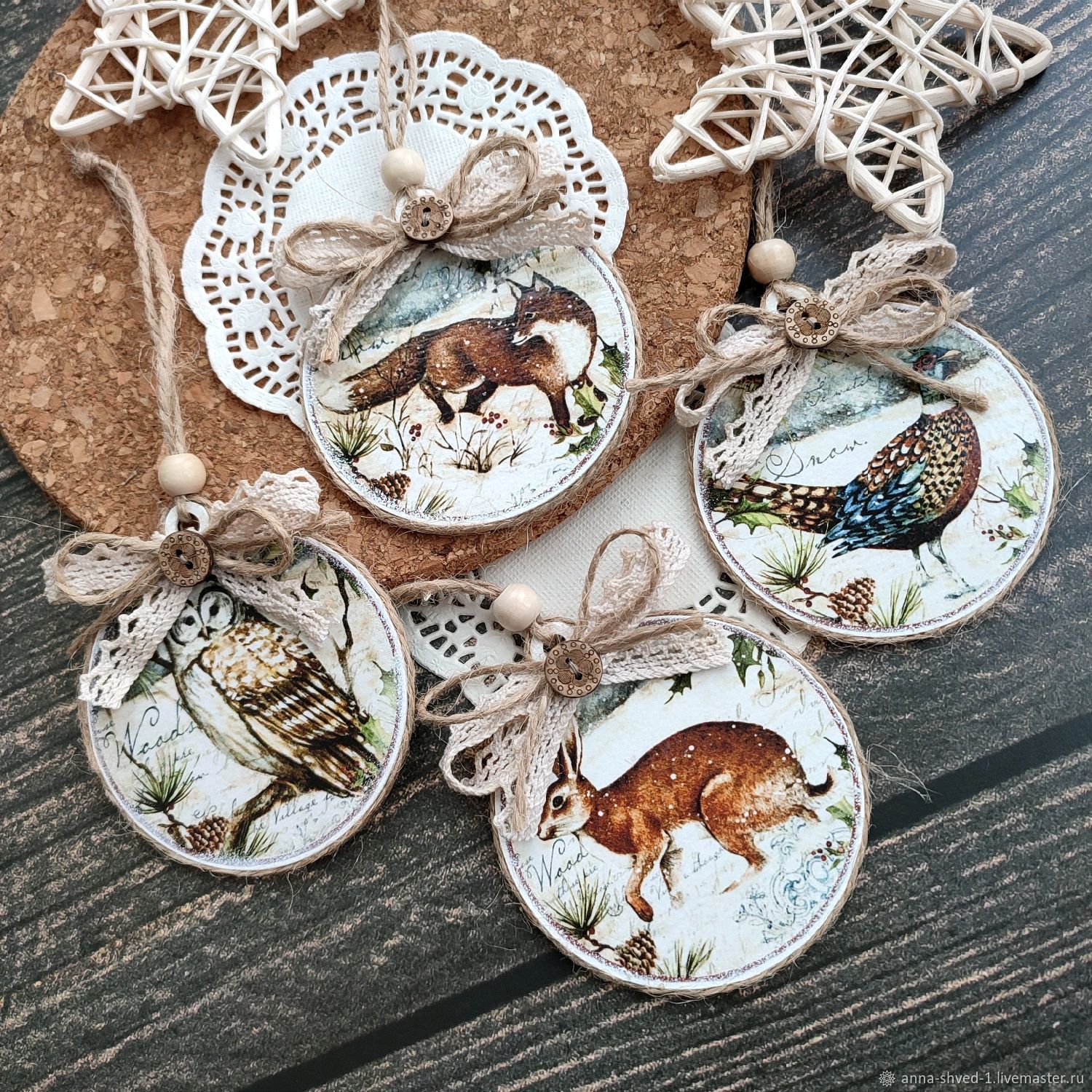 Елочные игрушки, набор из 4 шт купить в интернет-магазине Ярмарка ...