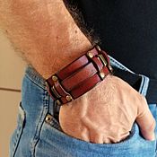 Украшения handmade. Livemaster - original item Men`s leather bracelet with rivets and jewelry. Handmade.