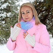 Аксессуары handmade. Livemaster - original item Mitts: Stylish Knitted Downy mitts for women. Handmade.