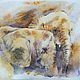Somewhere in the Savannah watercolor Painting (brown gray elephants), Pictures, Yuzhno-Uralsk,  Фото №1