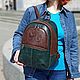  Women's Leather Backpack Brown Green Andi Mod R43-632-1, Backpacks, St. Petersburg,  Фото №1