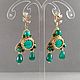 Green earrings with malachite, Byzantine triangular earrings with pearls, Earrings, Moscow,  Фото №1