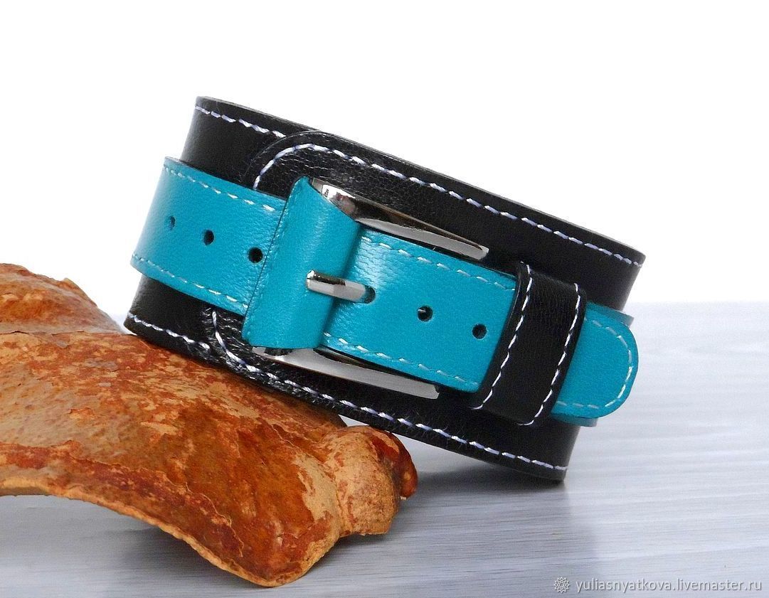 Dark Blue Leather Wristband, Genuine Leather Bracelet, Hard bracelet, St. Petersburg,  Фото №1