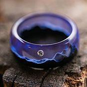 Украшения handmade. Livemaster - original item Ring with cubic zirconia made of wood and epoxy resin Purple. Handmade.