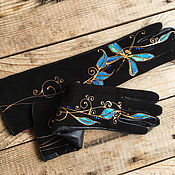 Аксессуары handmade. Livemaster - original item Long leather gloves women. Black warm winter mittens womens.. Handmade.