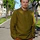 Men's shirt made of linen ' Olive', Mens shirts, Great Ustyug,  Фото №1