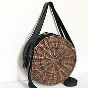 Сумки и аксессуары handmade. Livemaster - original item Chocolate-colored wicker bag with black leather handle. Handmade.