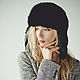 Black Rabbit fur hat, Hat with ear flaps, Moscow,  Фото №1