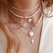 Украшения handmade. Livemaster - original item Pearl Asymmetric Silver Chain Necklace. Handmade.