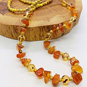 Работы для детей, handmade. Livemaster - original item Mustard and honey beads (glass, amber) 63 cm. Handmade.
