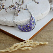 Украшения handmade. Livemaster - original item Resin moon pendant with real flowers. Purple pendant. Handmade.