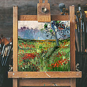 Картины и панно handmade. Livemaster - original item Landscape, poppy field, oil painting on canvas 20h20cm.. Handmade.