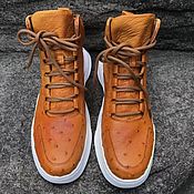 Обувь ручной работы handmade. Livemaster - original item Sneakers high, ostrich leather, unisex model, light brown color. Handmade.
