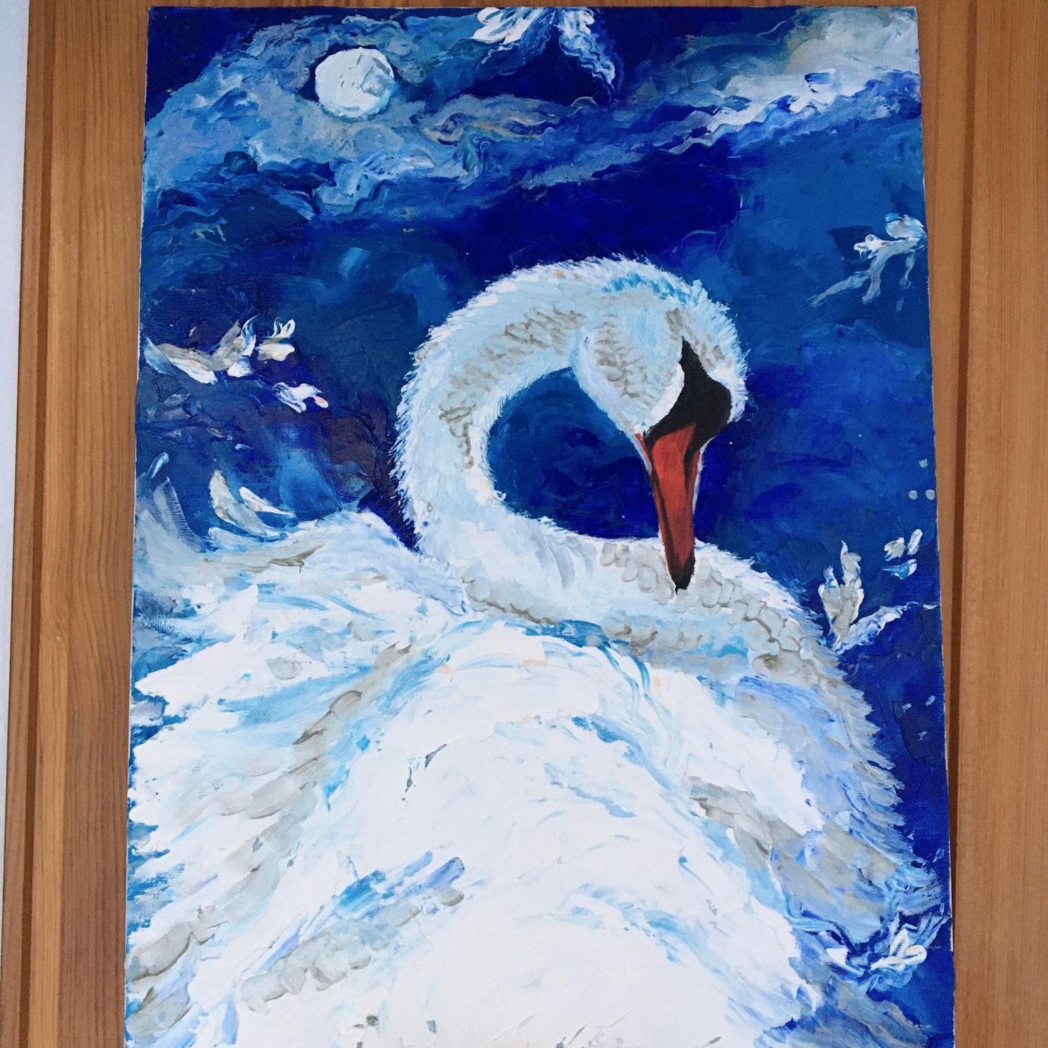 Лебедь рисунок красками