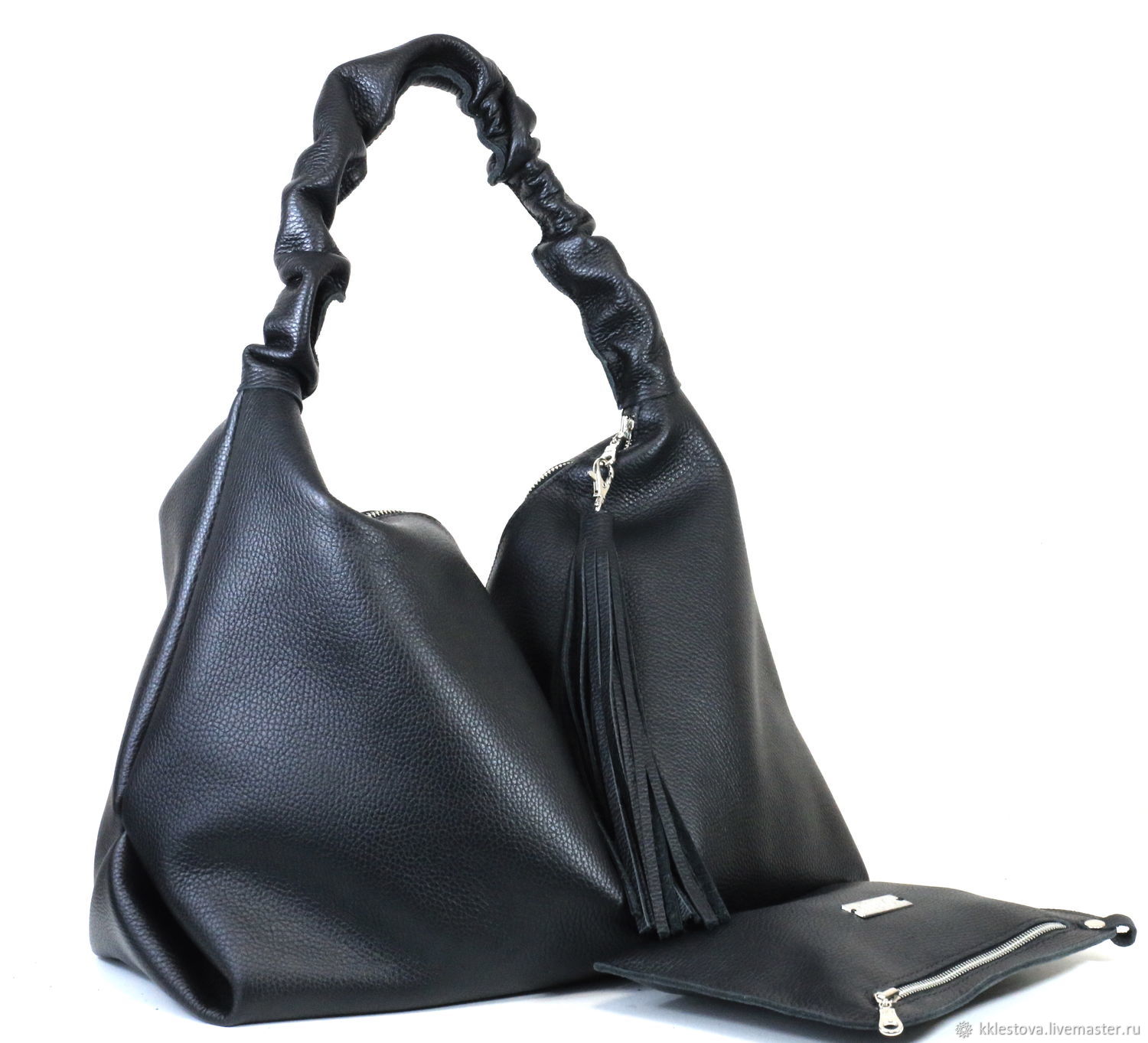 Bag - hobo - shopper - black with pocket and cosmetic bag, Sacks, Moscow,  Фото №1