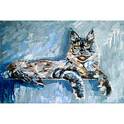Картины и панно handmade. Livemaster - original item Mainkun grey Cat oil painting on canvas. Handmade.