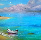 Картина мастихином Горный пейзаж с озером