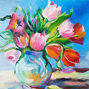 Картины и панно handmade. Livemaster - original item Painting tulip flowers 