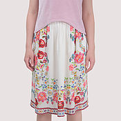 Одежда handmade. Livemaster - original item Floral print skirt white summer MIDI with elastic band. Handmade.
