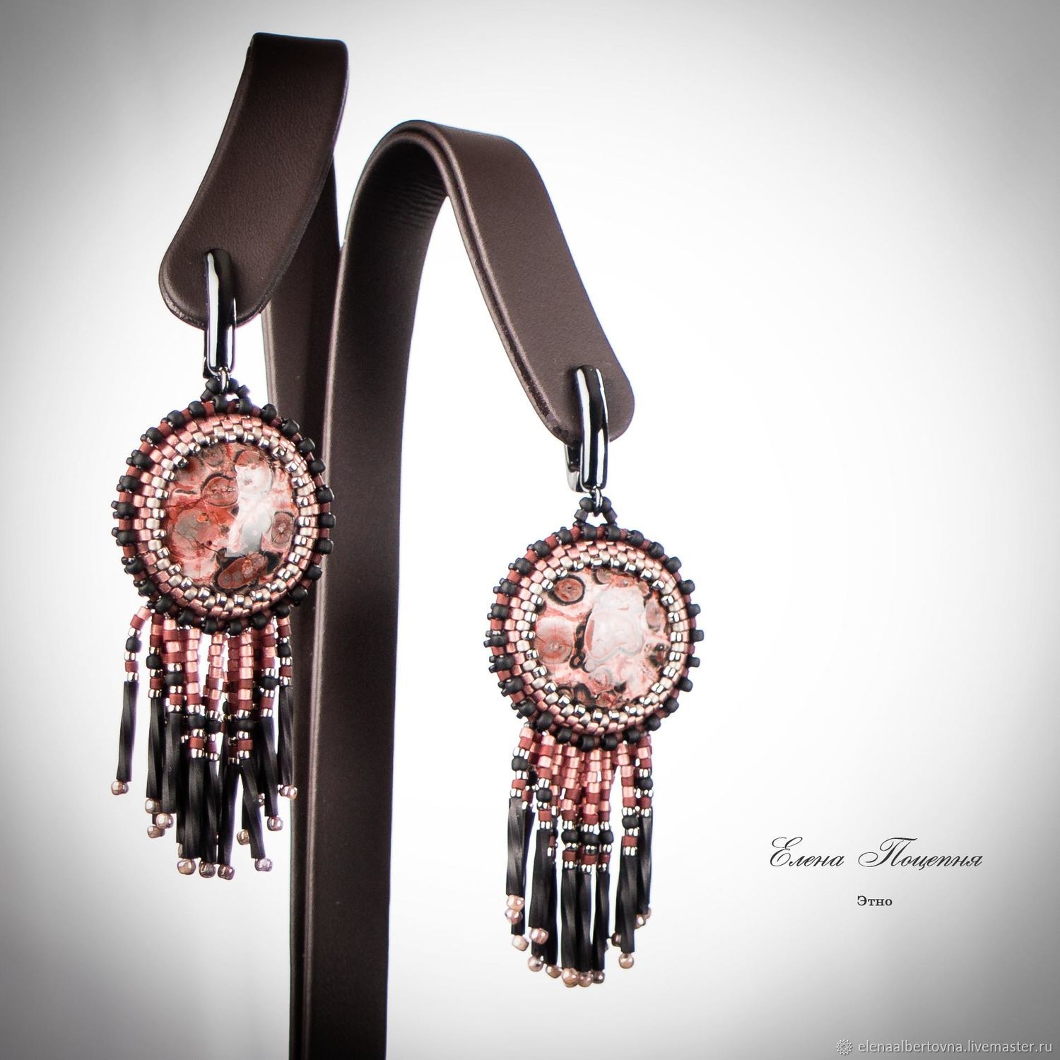 Black Pink Earrings Ethnic With Leopard Jasper Handmade Earrings Fair Masters Black Pink Ethnic