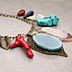 Necklace on a chain with agates, coral leaf blue red bronze turquoise. Necklace. Ritasdreams (ritasdreams). My Livemaster. Фото №6