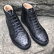 Обувь ручной работы handmade. Livemaster - original item Sneakers high, ostrich leather, unisex model, black color.. Handmade.