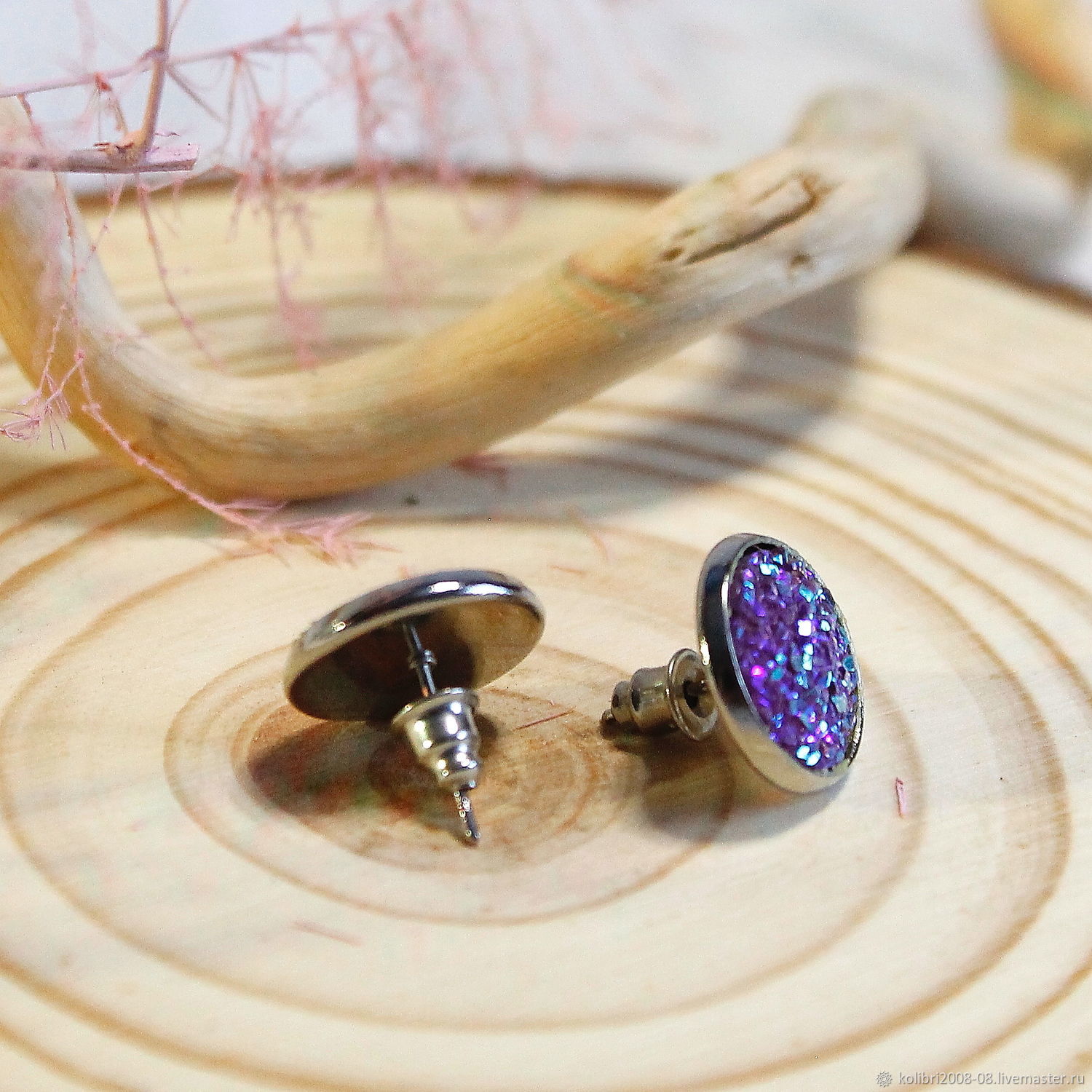 Серьги-пусеты: Хамелеон Фиолетовый в интернет-магазине Ярмарка Мастеров ...
