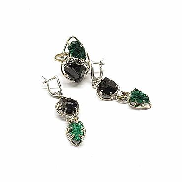 Сувениры и подарки ручной работы. Ярмарка Мастеров - ручная работа Комплект Черный гранат(Меланит) и Дикий малахит. Handmade.