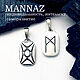 Rune Mannaz silver double-sided pendant, handmade, amulet