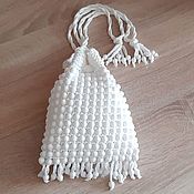 Винтаж handmade. Livemaster - original item Purse-pouch with beads,USA,40s,women`s bag,reticule,white. Handmade.