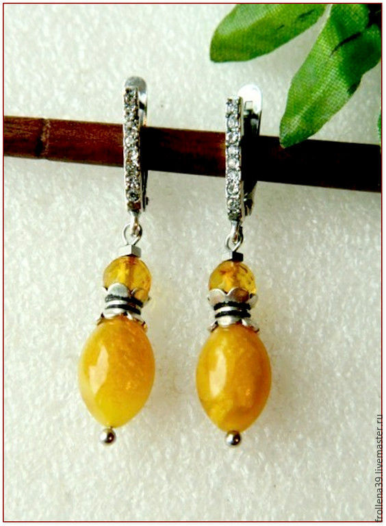 amber. Earrings 'Mushrooms' amber silver, Earrings, Moscow,  Фото №1