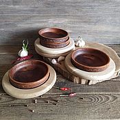 Набор: Глиняный чайник для плиты с орнаментом горы и 2 гладкие кружки