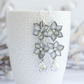 Украшения handmade. Livemaster - original item Grey double earrings with lilies and Swarovski crystals handmade. Handmade.