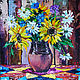 Oil painting with a bouquet of flowers Sunflowers and daisies, Pictures, Samara,  Фото №1