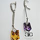 Luxury stylish earrings with clear amethyst and citrine is the author`s cut!
