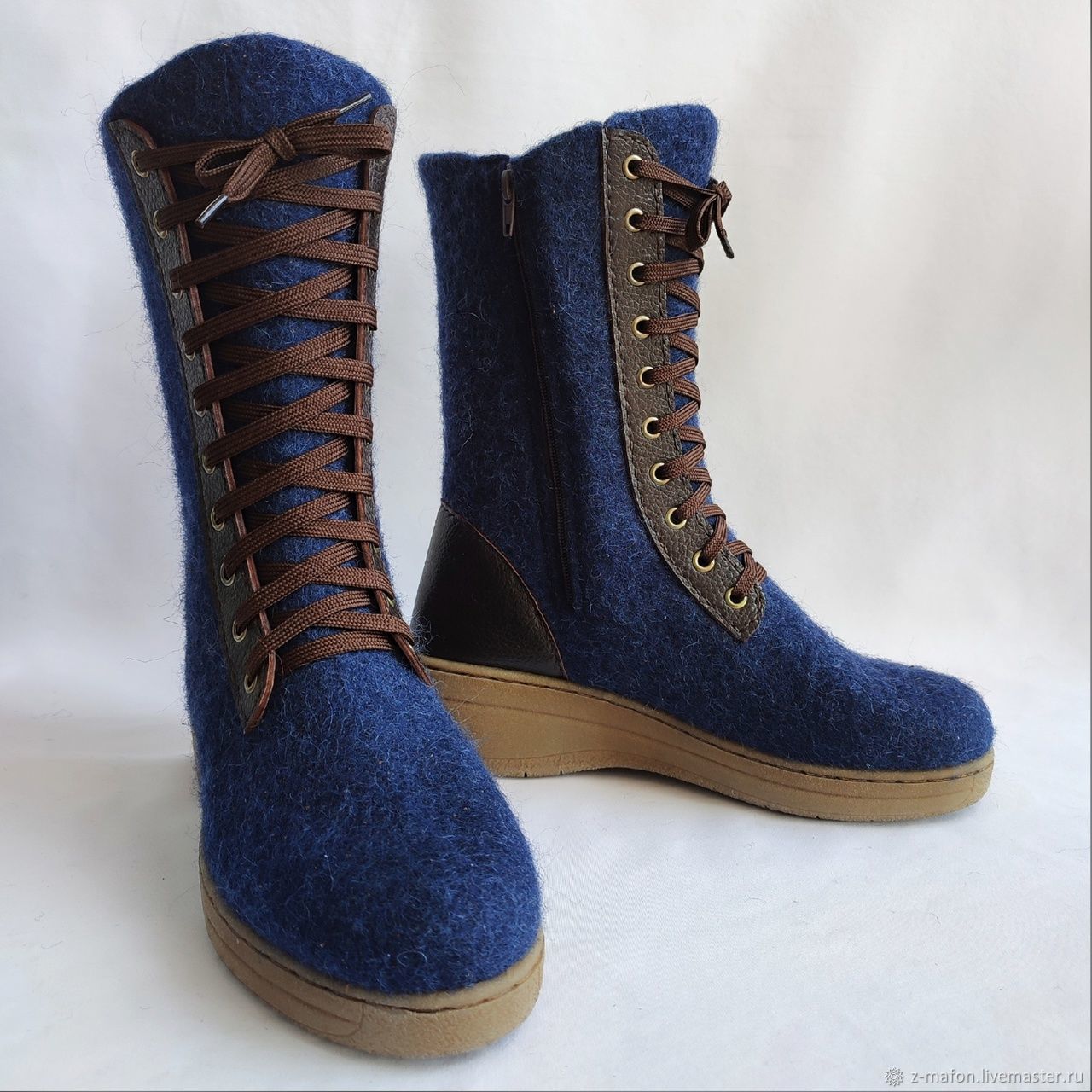 Wedge boots felted with imitation lacing and lock, Boots, Tomsk,  Фото №1