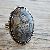Серебряное кольцо с прекрасным моховым  агатом
