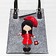 Войлочная женская зимняя сумка из фетра Девочка в красном, Классическая сумка, Муром,  Фото №1