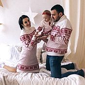 Одежда handmade. Livemaster - original item Family set in Scandinavian style (knitted sweater and dress). Handmade.