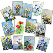 Сувениры и подарки handmade. Livemaster - original item Flower Postcards Set of 13 pcs Flowers Paintings. Handmade.