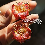 Украшения handmade. Livemaster - original item Large flower earrings Ariel PINK stained glass. Handmade.