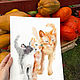 Семейство кошек акварельный рисунок. Картины. Картинки от Юльфинки (Сафина Юля). Интернет-магазин Ярмарка Мастеров.  Фото №2